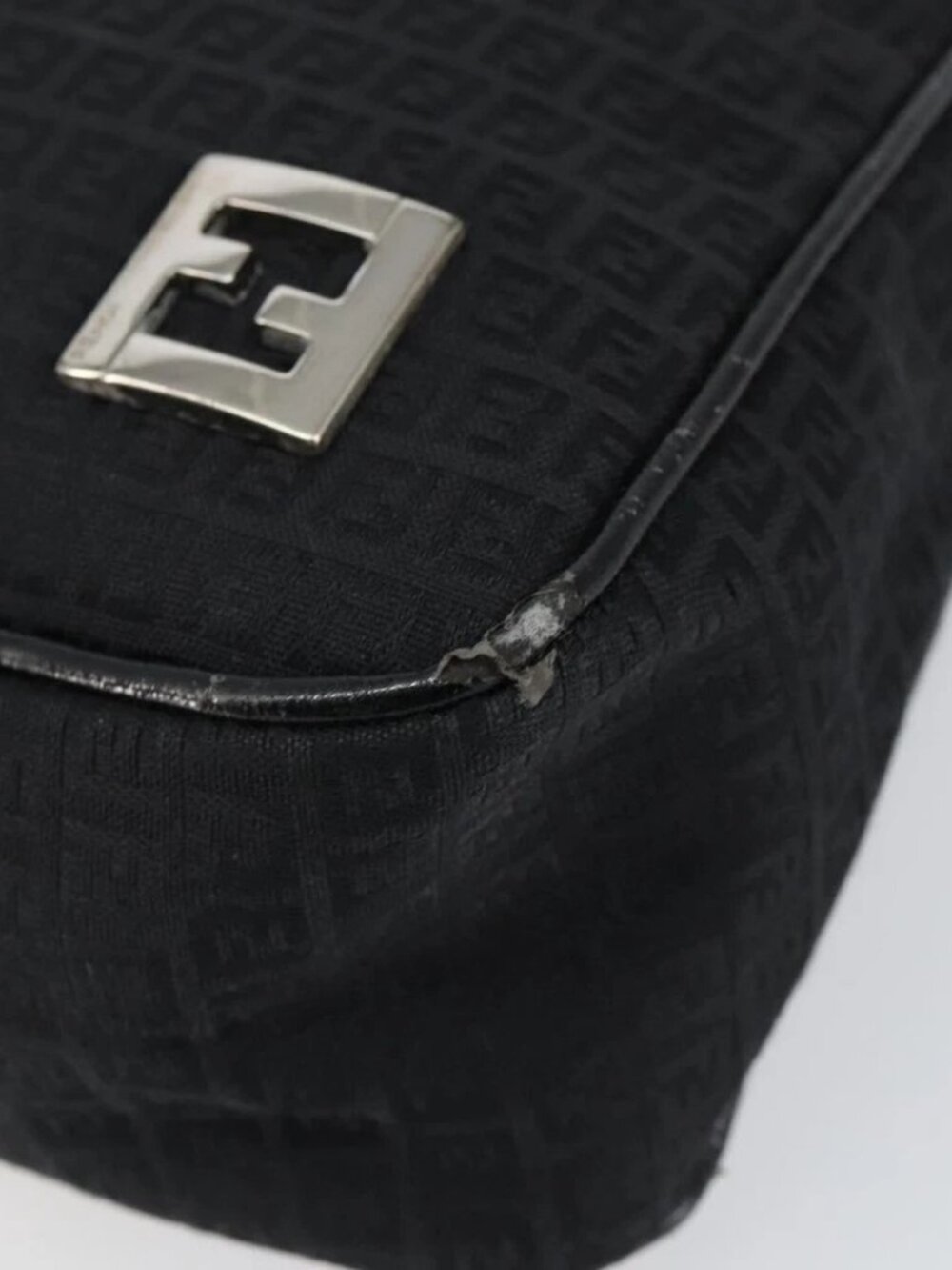 FENDI Zucchino Canvas Shoulder Bag Black Silver - Picture 11 of 16